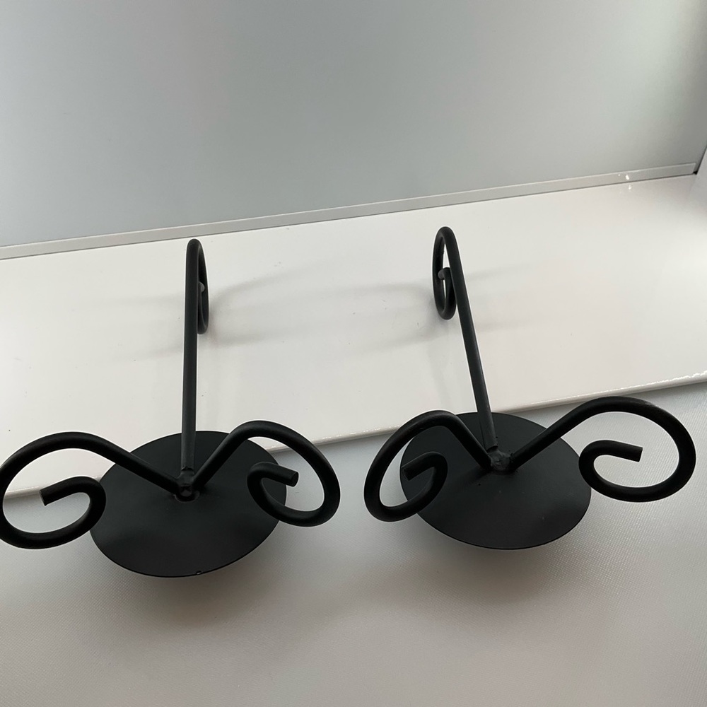 vtg Wrought Iron Candle Holders Flat Black - Picture 4 of 8